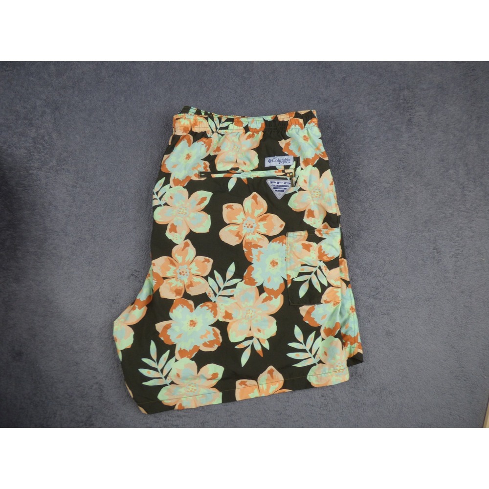 Columbia PFG Mens XXL Brown Floral Tropical Fishing Board Shorts Mesh Liner XXL